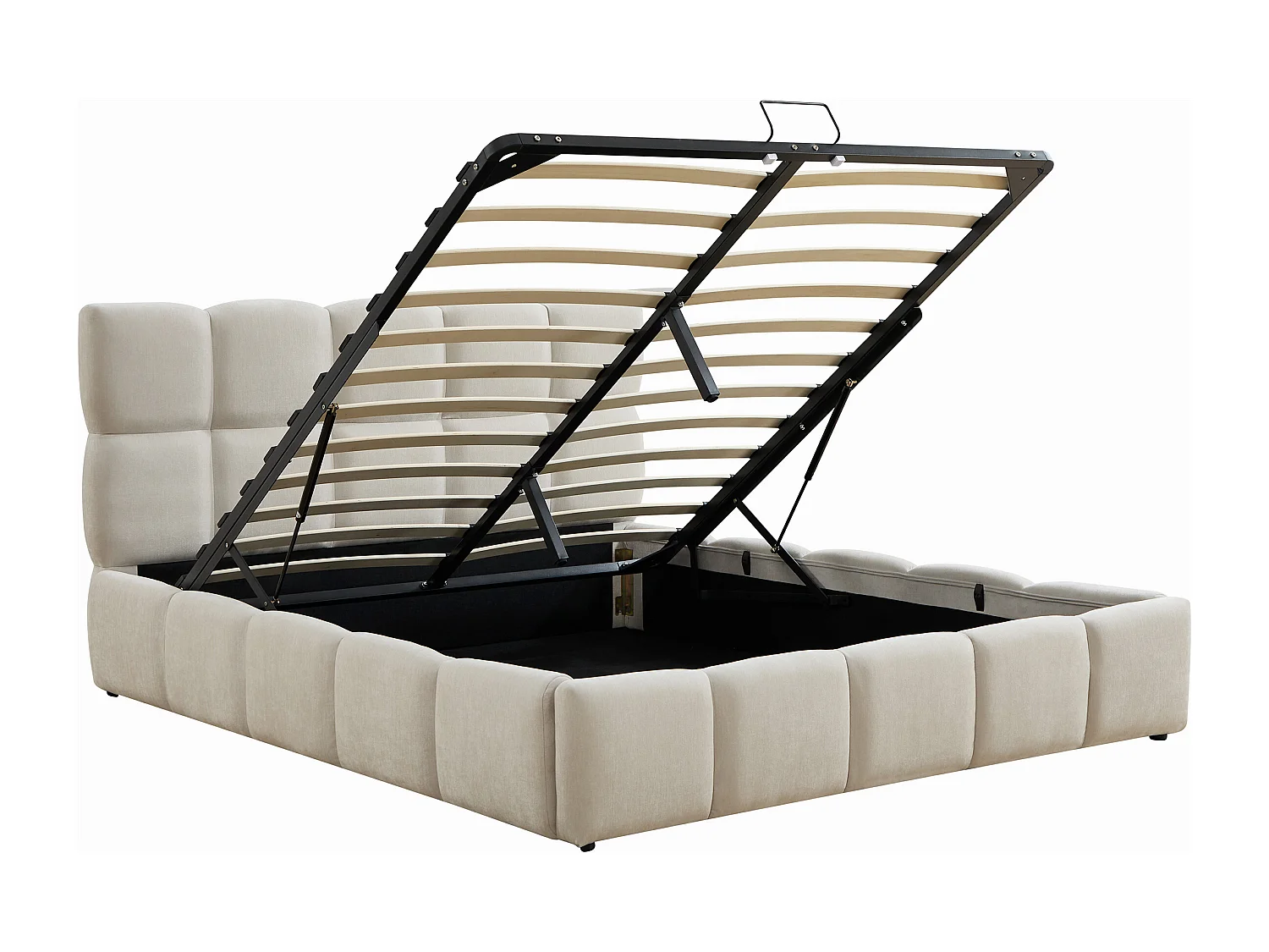 Ottoman Storage Bed 140 x 190 cm – Fabric – Beige + Mattress - DILUDO