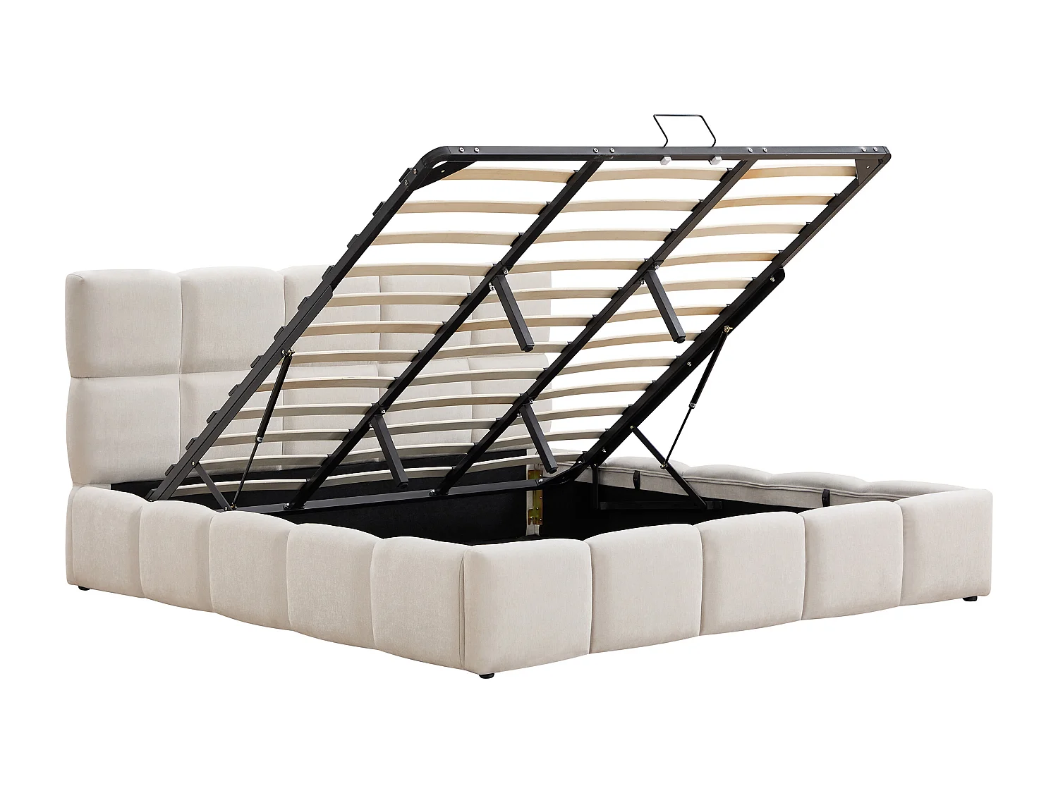 Lit coffre 160 x 200 cm – Tissu – Beige + Matelas - DILUDO