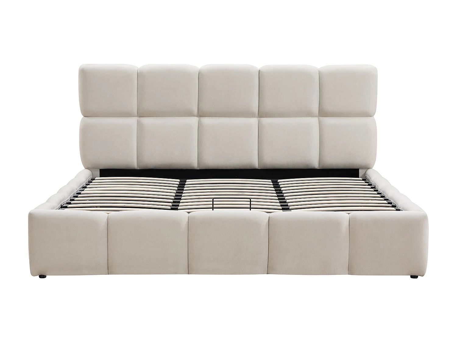 Lit coffre 160 x 200 cm – Tissu – Beige + Matelas - DILUDO