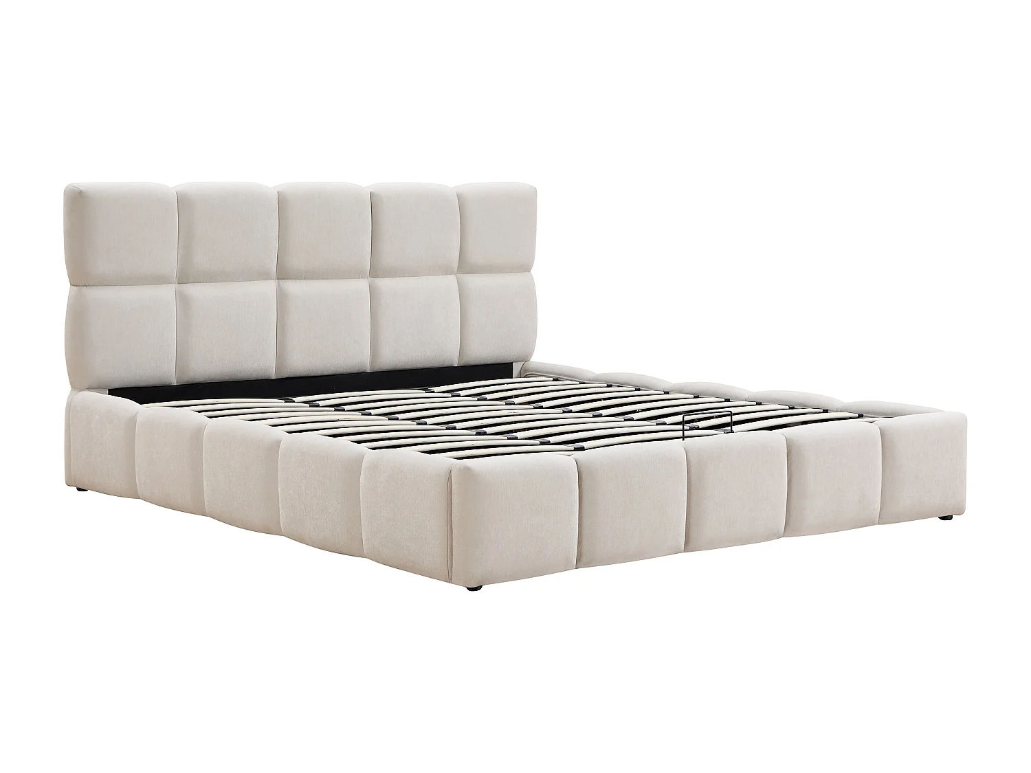 Lit coffre 160 x 200 cm – Tissu – Beige + Matelas - DILUDO