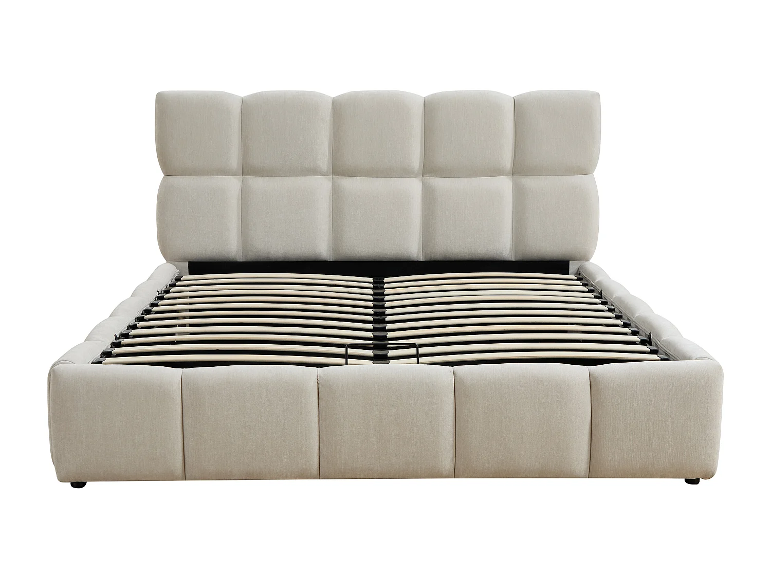Storage Bed 160 x 200 cm – Fabric – Beige + Mattress - DILUDO