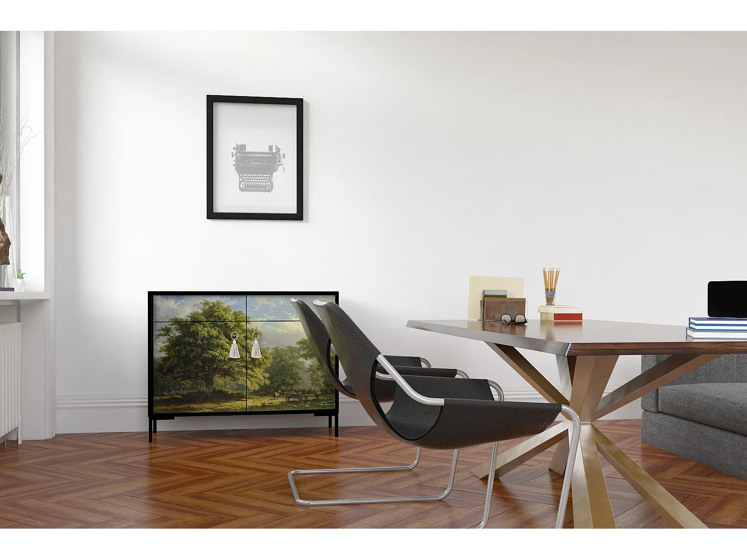 Schrank-Sideboard mit 2 Türen und 2 Schubladen aus MDF