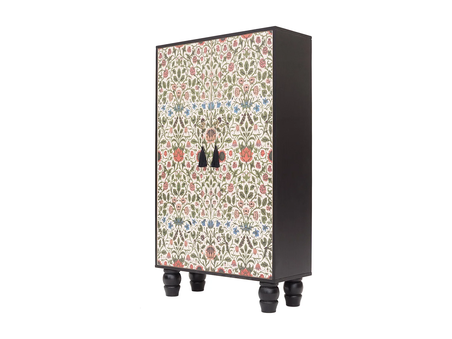 Armario aparador de MDF estampado floral sobre fondo negro