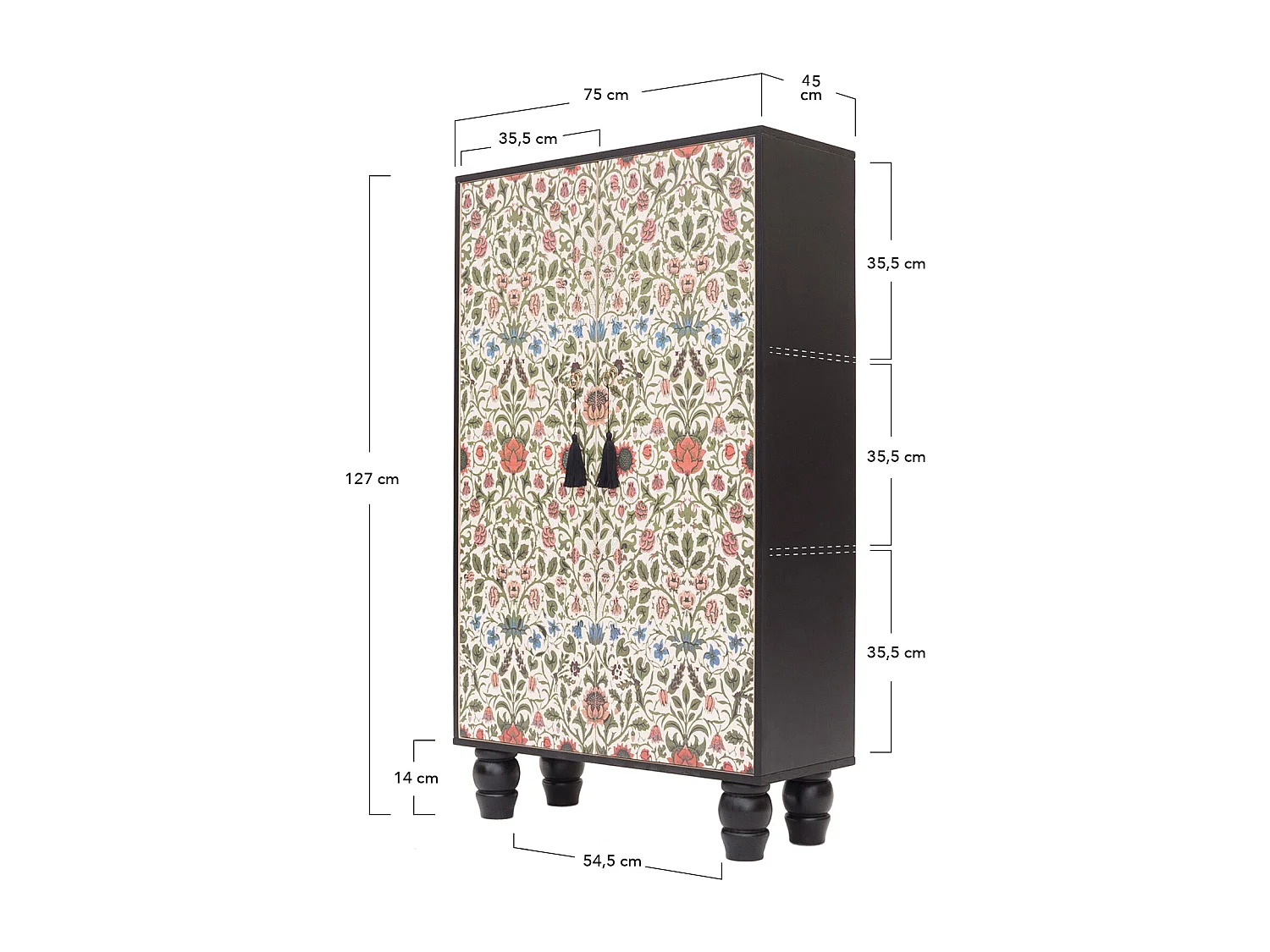 Armario aparador de MDF estampado floral sobre fondo negro
