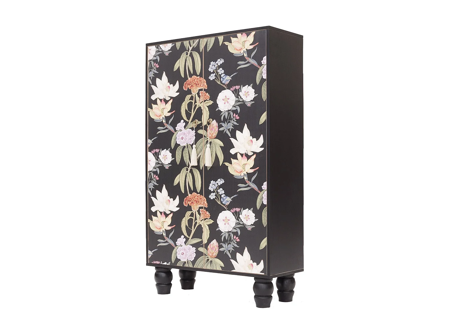 Armario aparador de MDF estampado floral sobre fondo negro