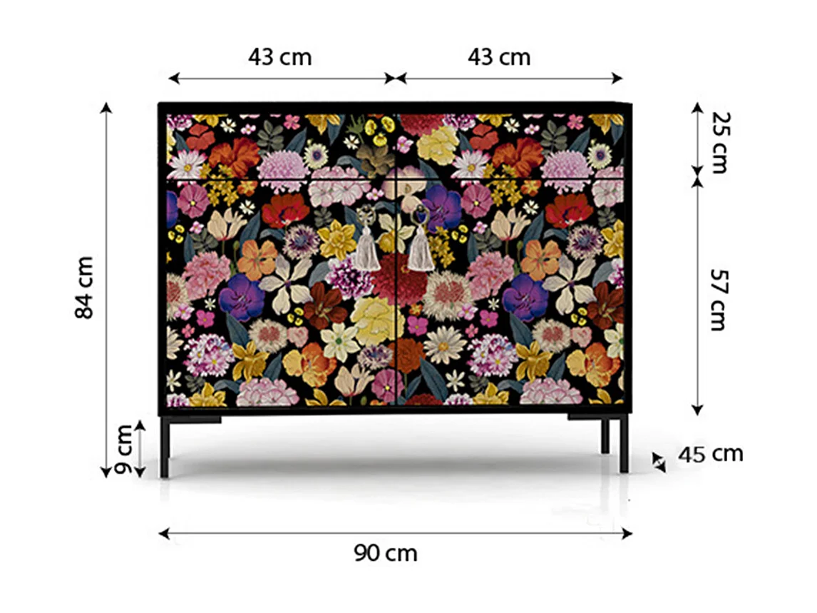 Schrank-Sideboard mit 2 Türen und 2 Schubladen aus MDF