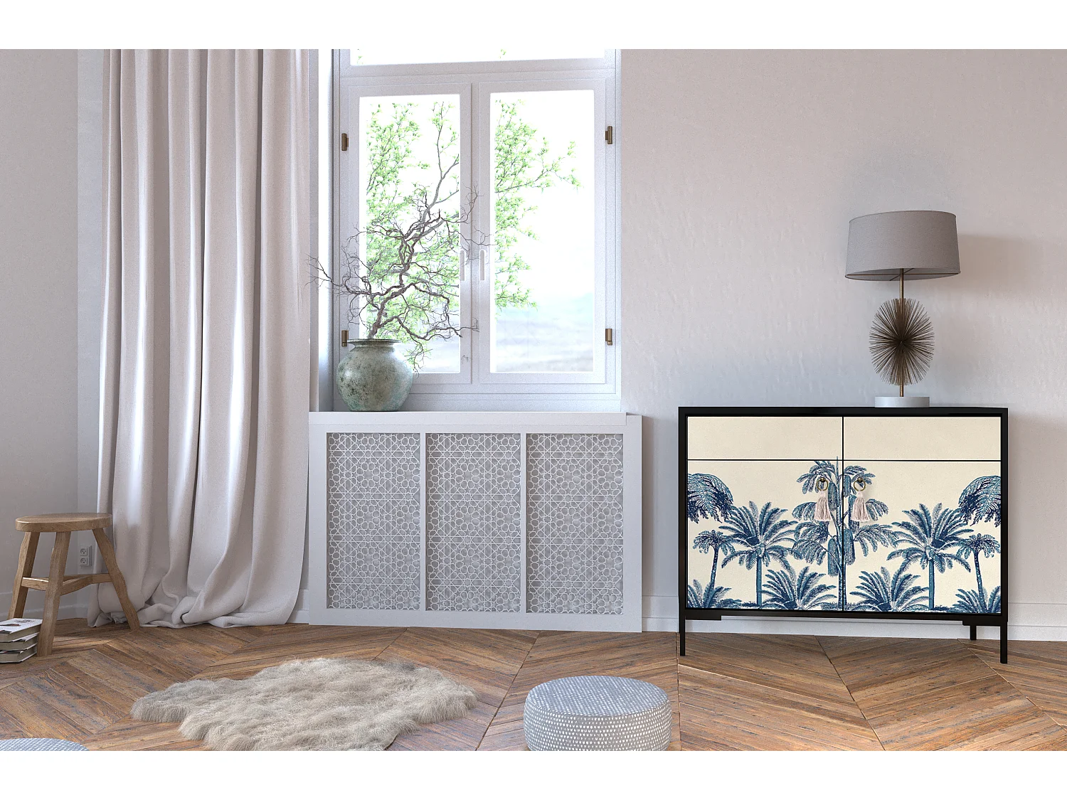 Schrank-Sideboard mit 2 Türen und 2 Schubladen aus MDF