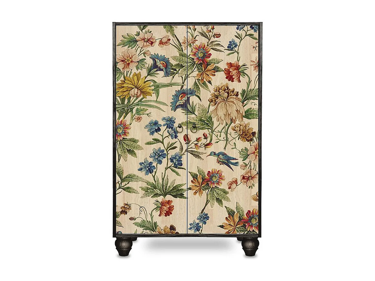 Armario aparador de MDF estampado floral sobre fondo negro