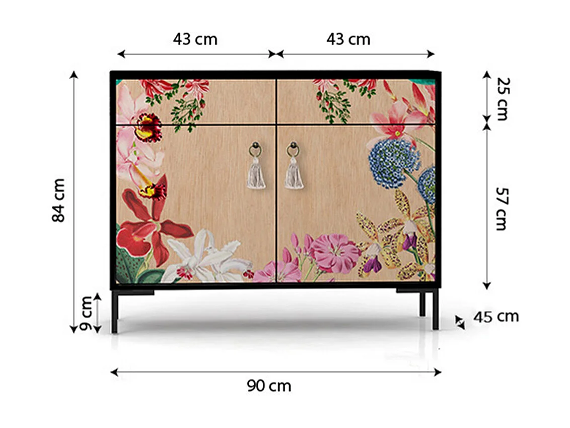Schrank-Sideboard mit 2 Türen und 2 Schubladen aus MDF
