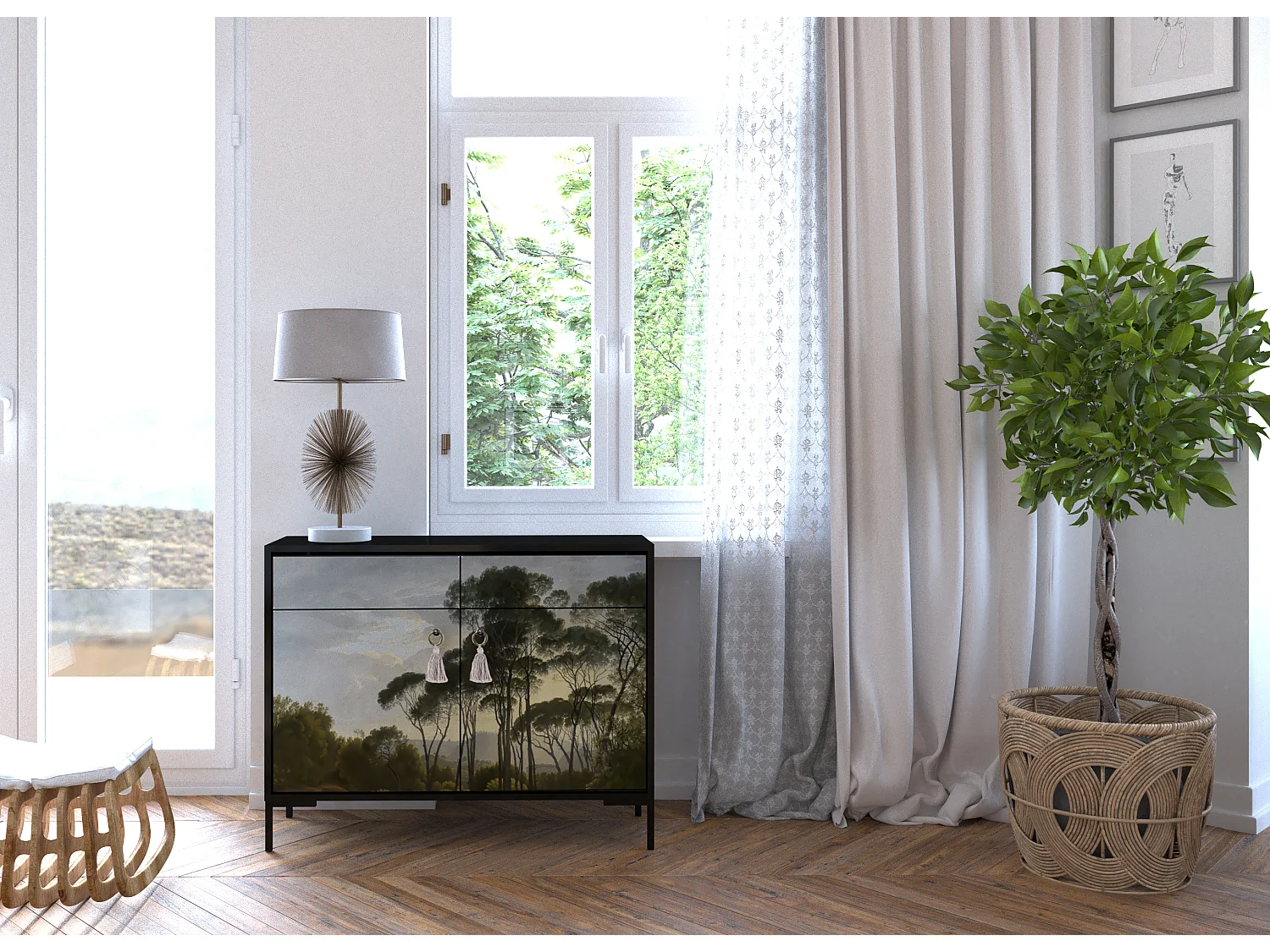 Schrank-Sideboard mit 2 Türen und 2 Schubladen aus MDF