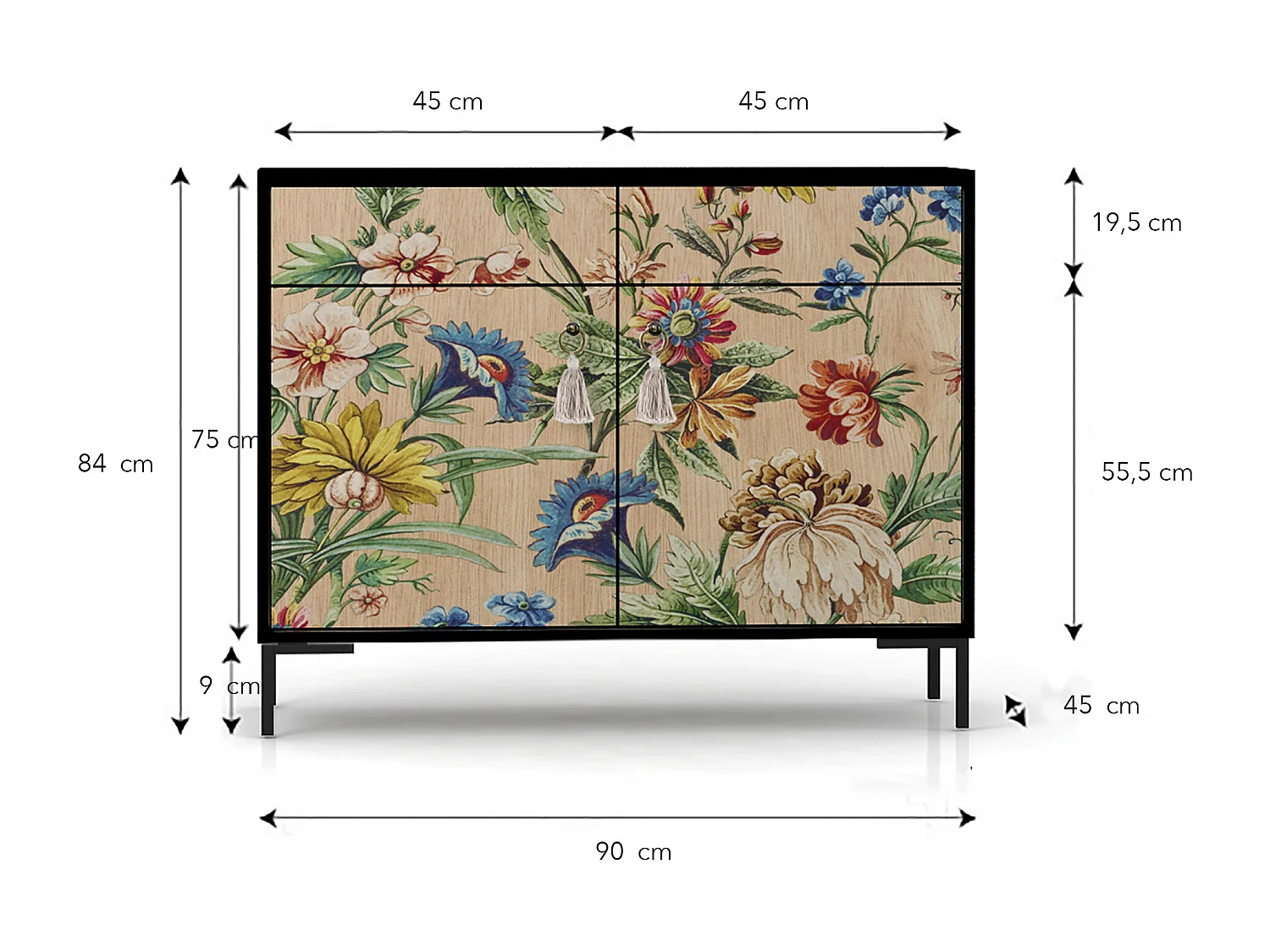 Schrank-Sideboard mit 2 Türen und 2 Schubladen aus MDF