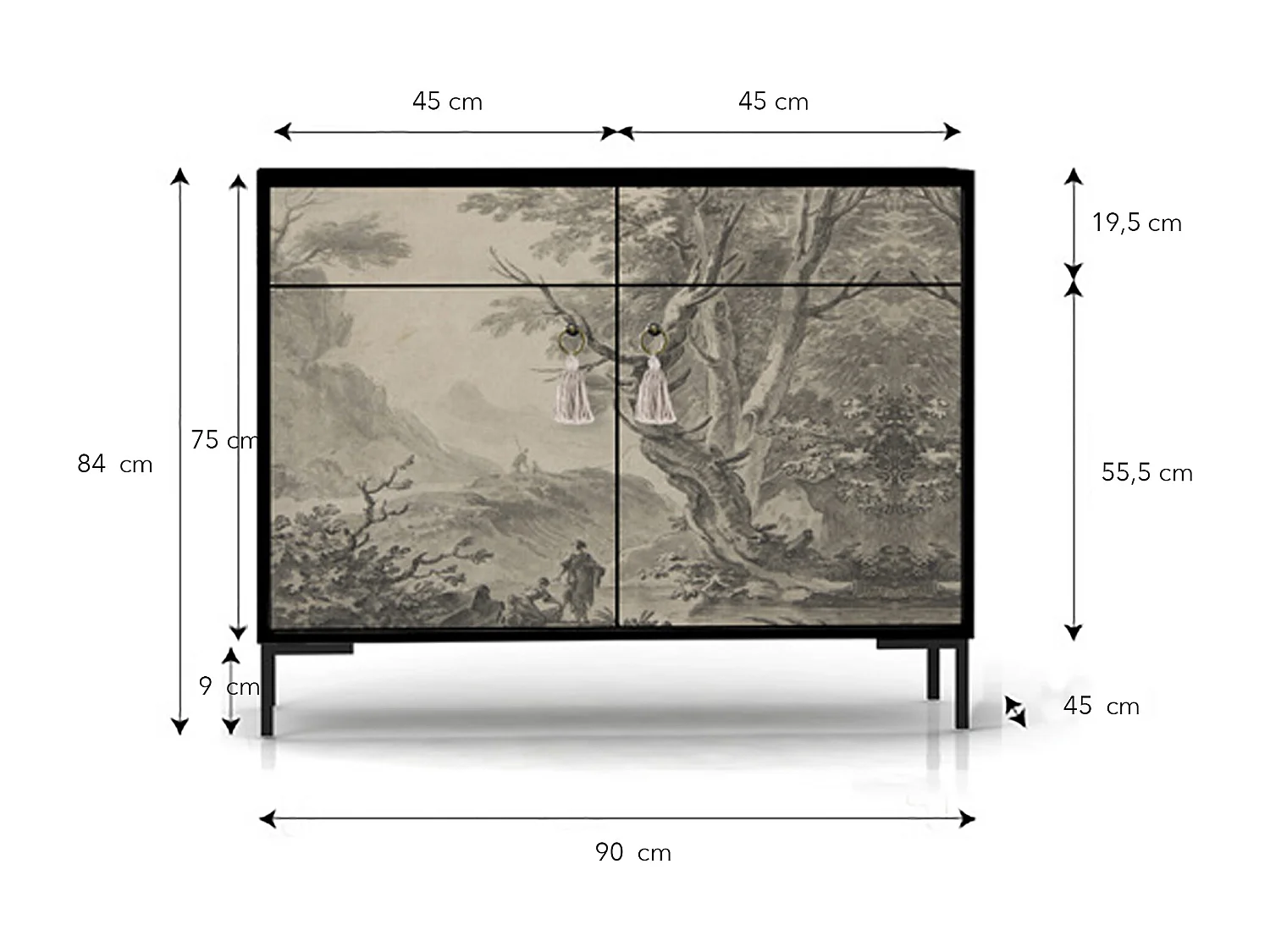 Schrank-Sideboard mit 2 Türen und 2 Schubladen aus MDF