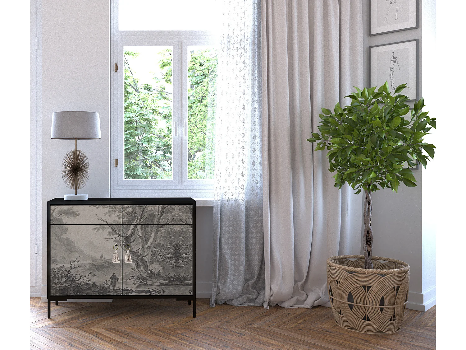 Schrank-Sideboard mit 2 Türen und 2 Schubladen aus MDF