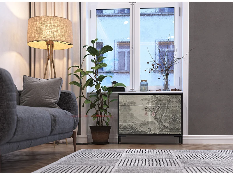 Schrank-Sideboard mit 2 Türen und 2 Schubladen aus MDF