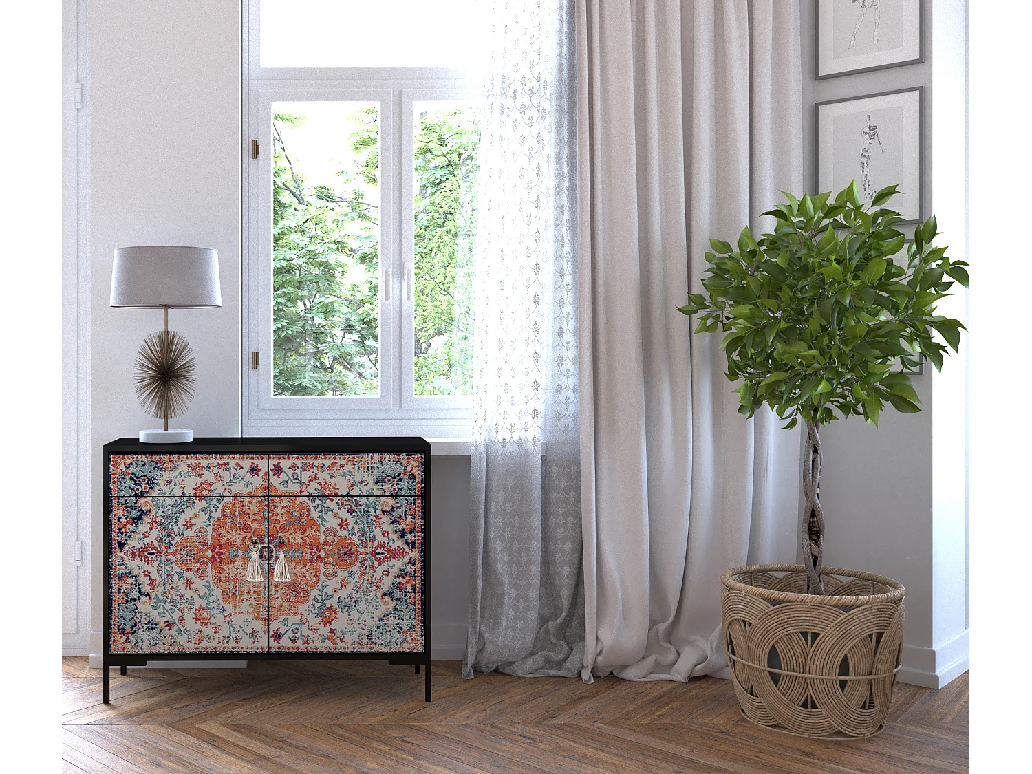 Schrank-Sideboard mit 2 Türen und 2 Schubladen aus MDF