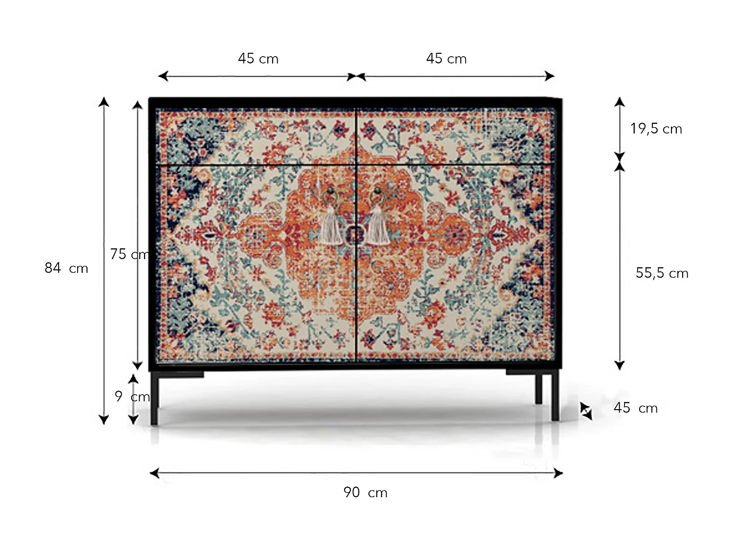 Schrank-Sideboard mit 2 Türen und 2 Schubladen aus MDF