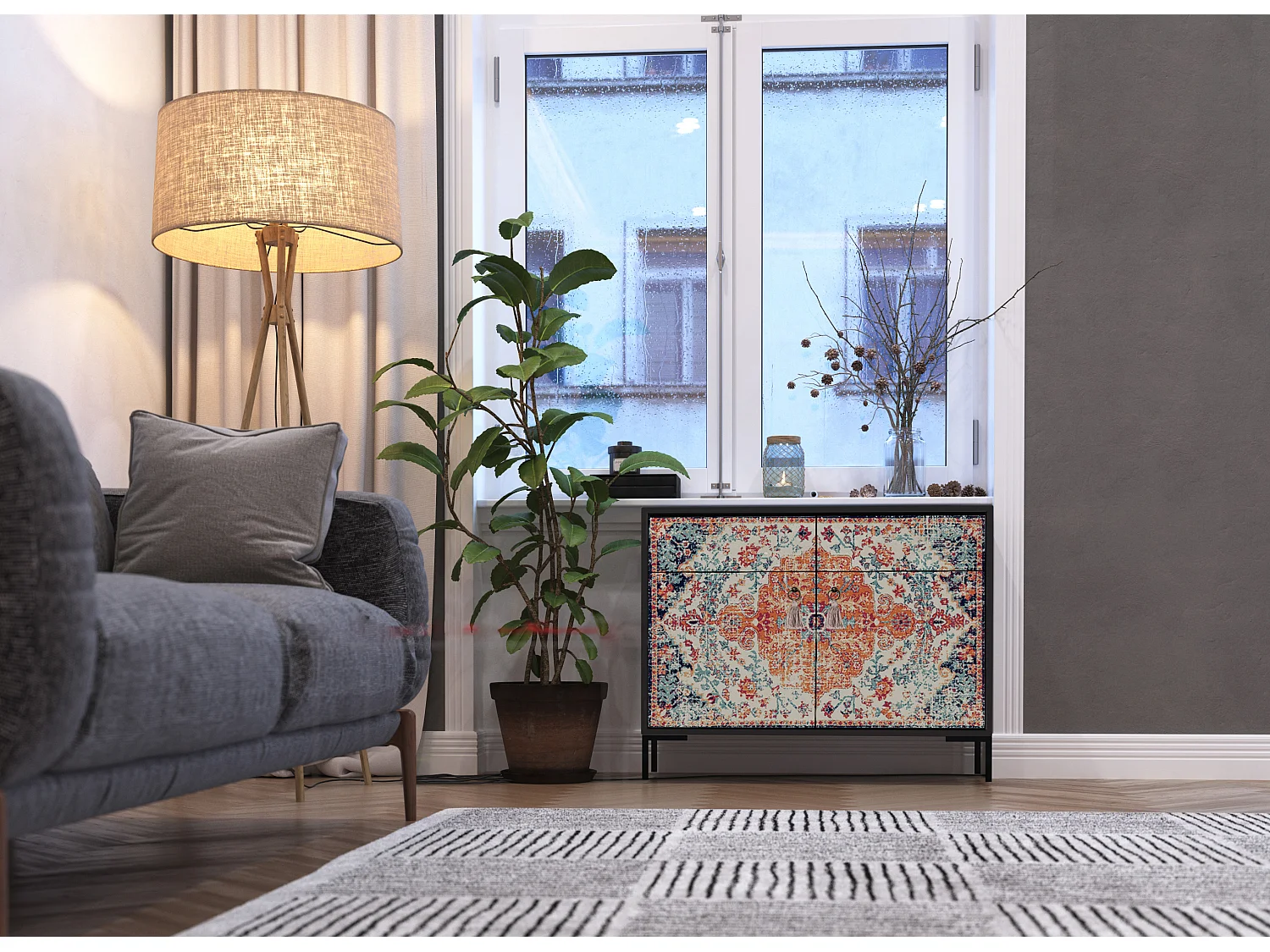 Schrank-Sideboard mit 2 Türen und 2 Schubladen aus MDF