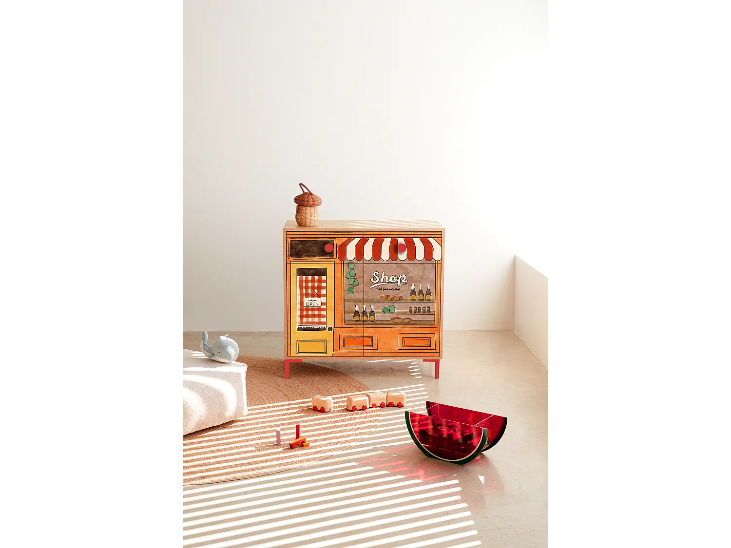 Cómoda 2 puertas 2 cajones color roble y estampado tienda