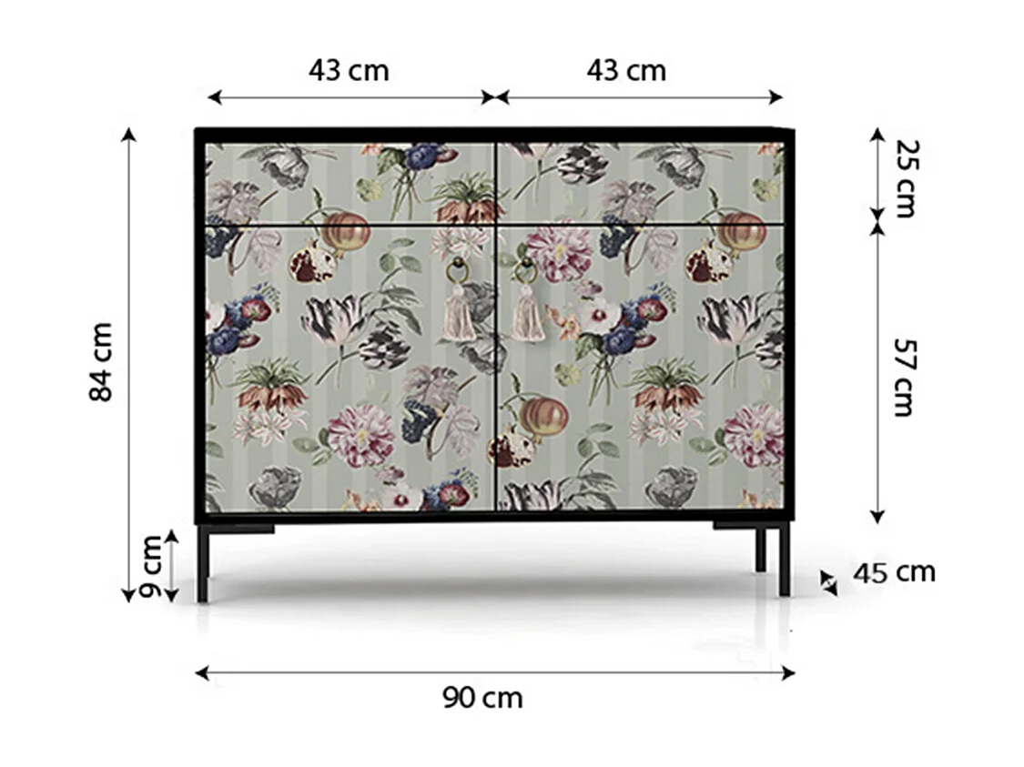 Schrank-Sideboard mit 2 Türen und 2 Schubladen aus MDF