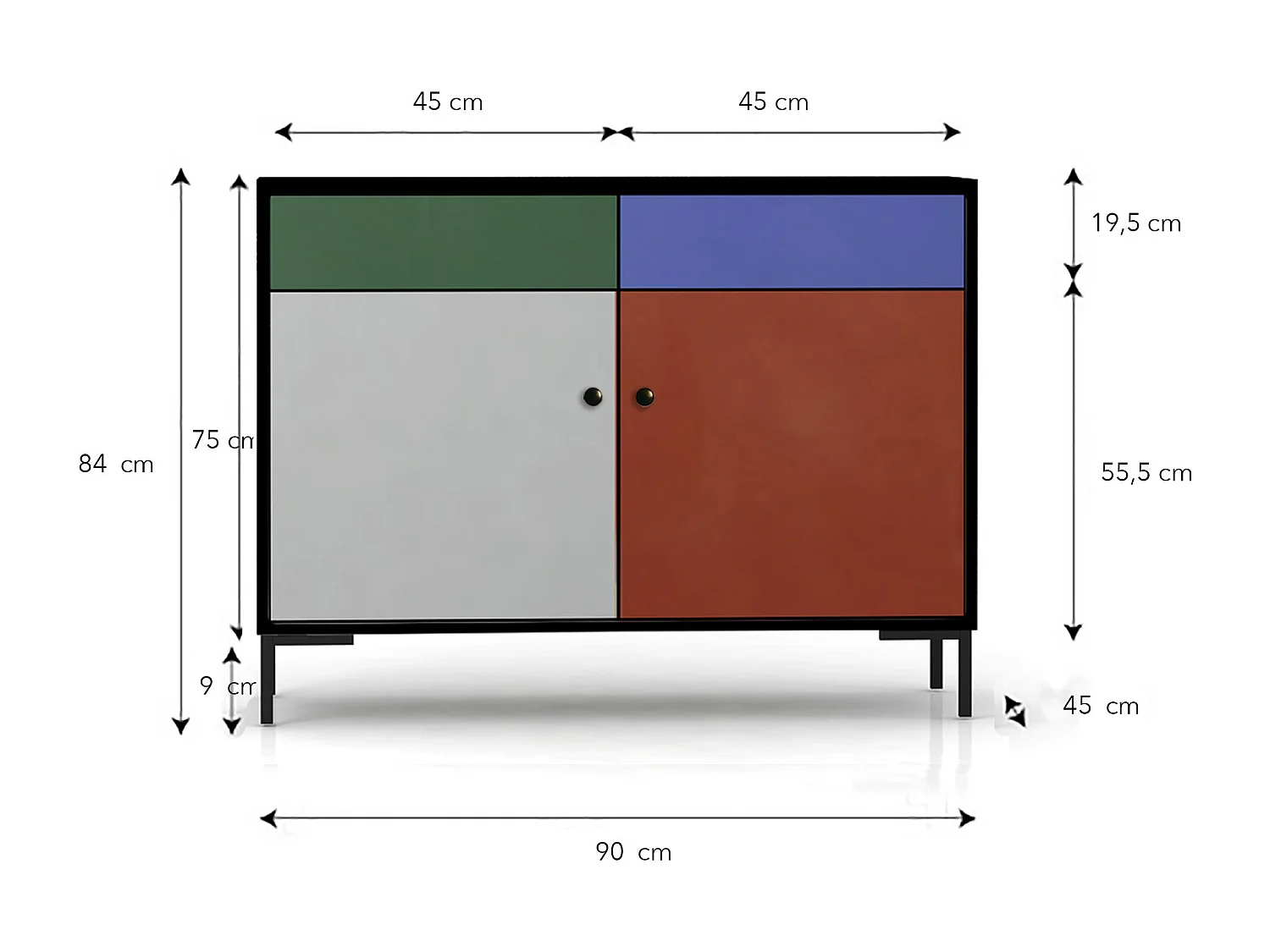 Schrank-Sideboard mit 2 Türen und 2 Schubladen aus MDF