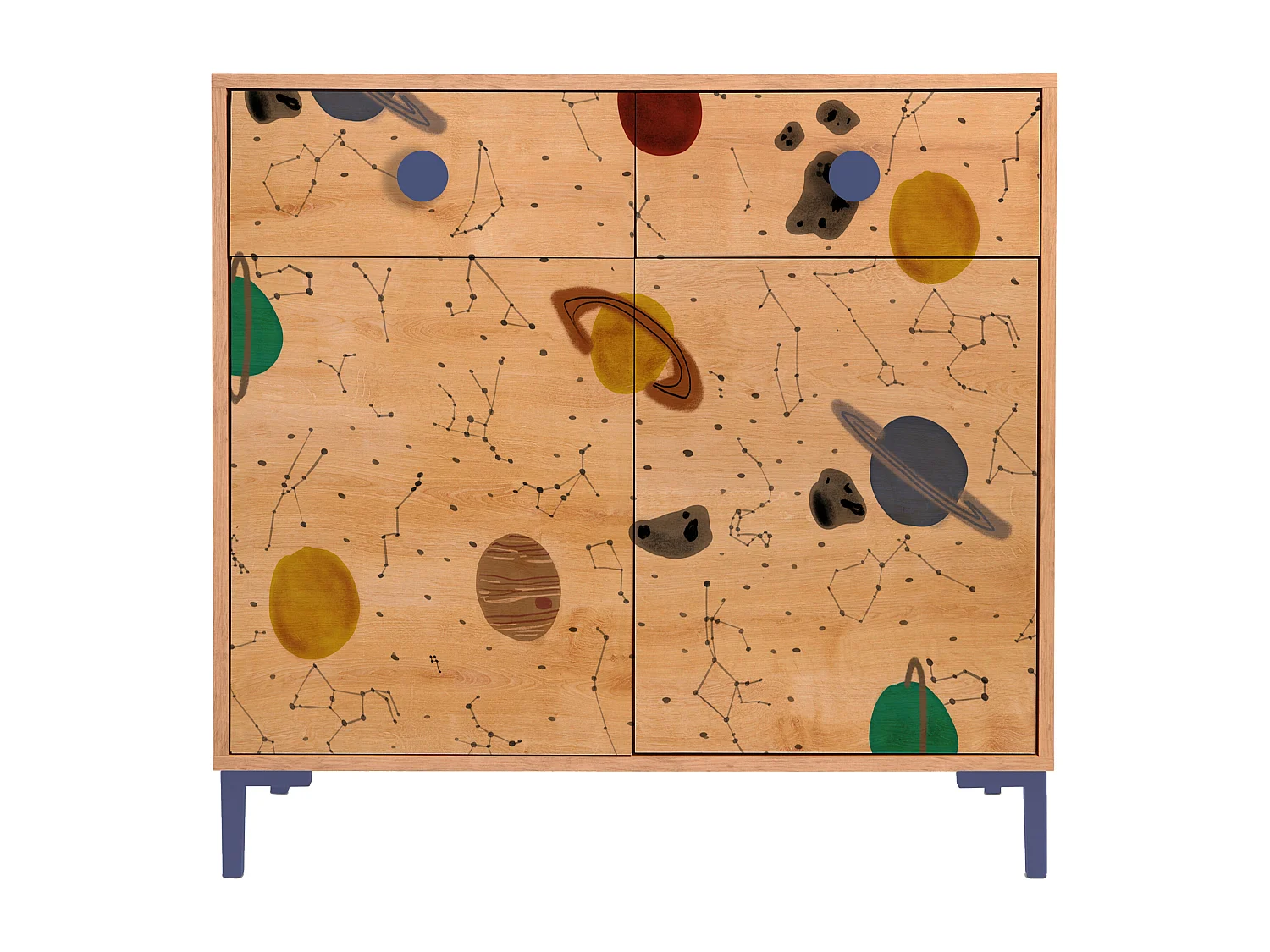 Cómoda 2 puertas 2 cajones color roble estampado espacio