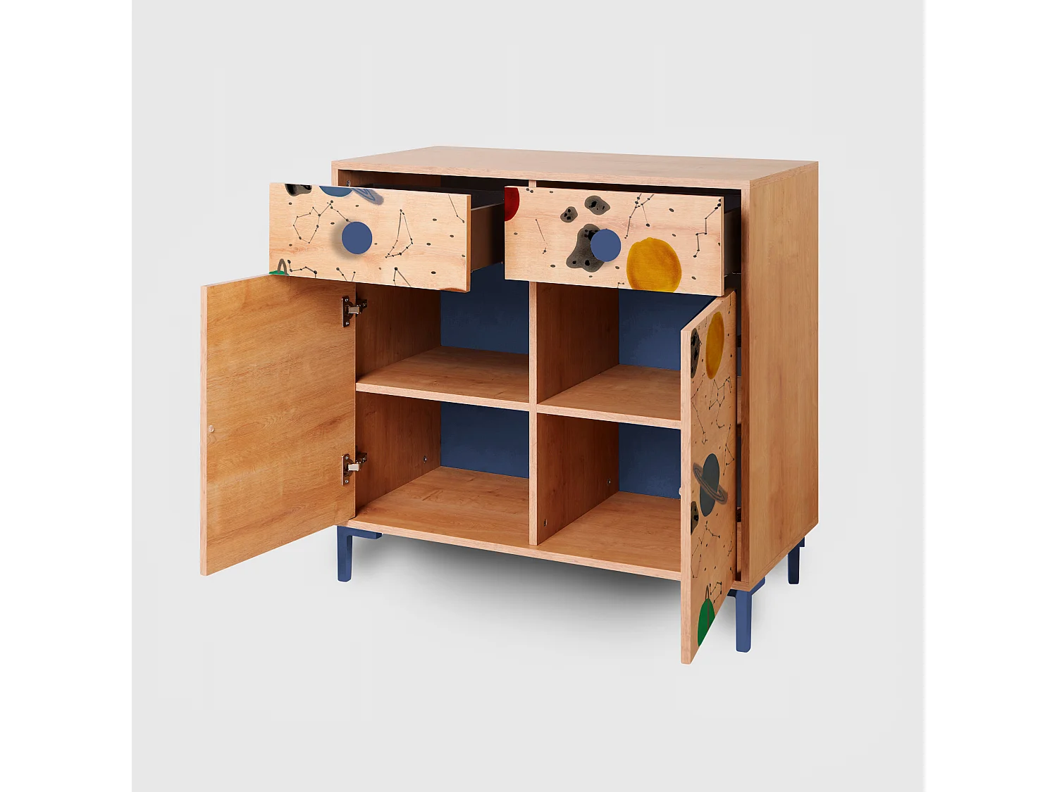 Cómoda 2 puertas 2 cajones color roble estampado espacio