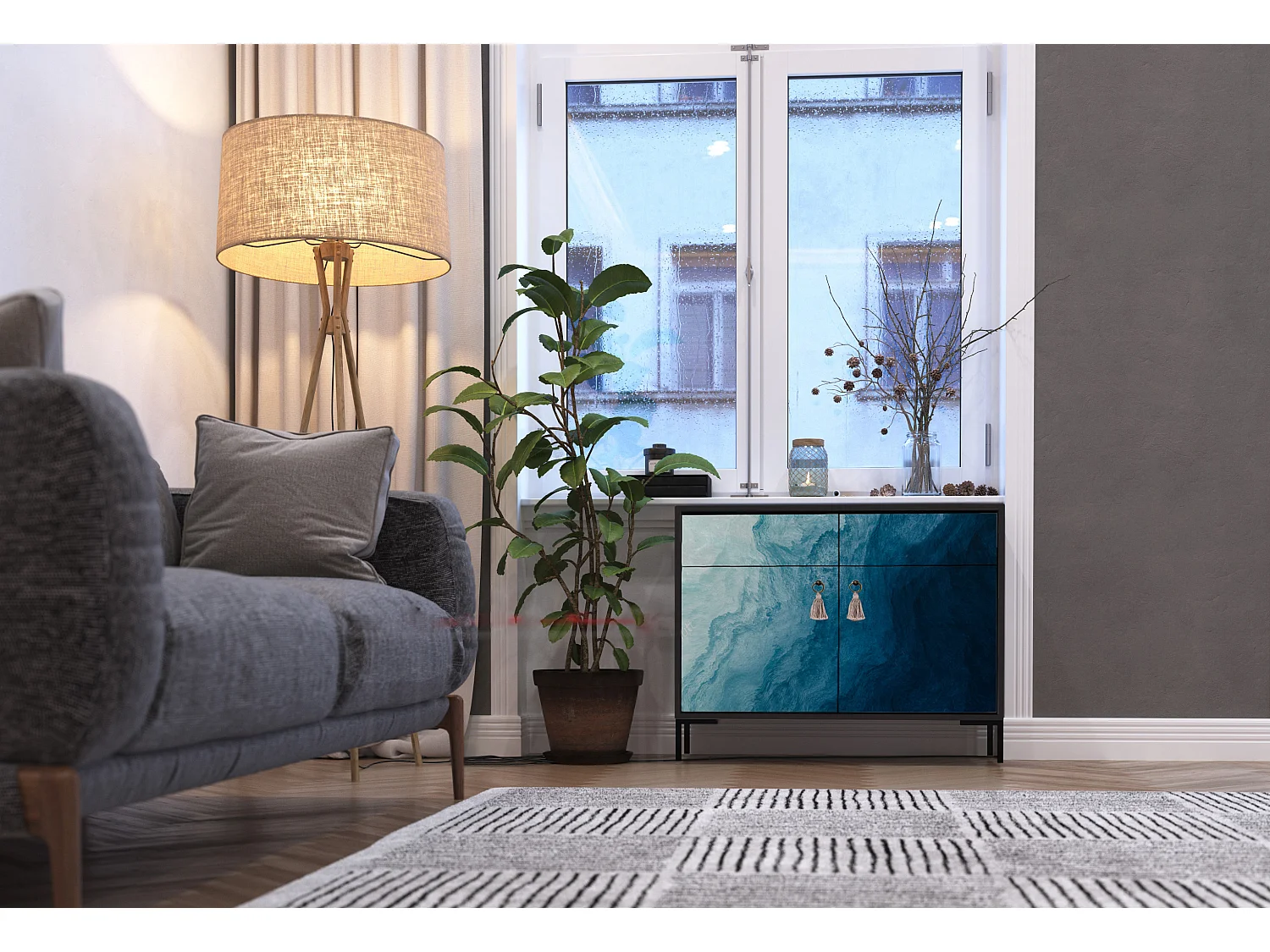 Schrank-Sideboard mit 2 Türen und 2 Schubladen aus MDF