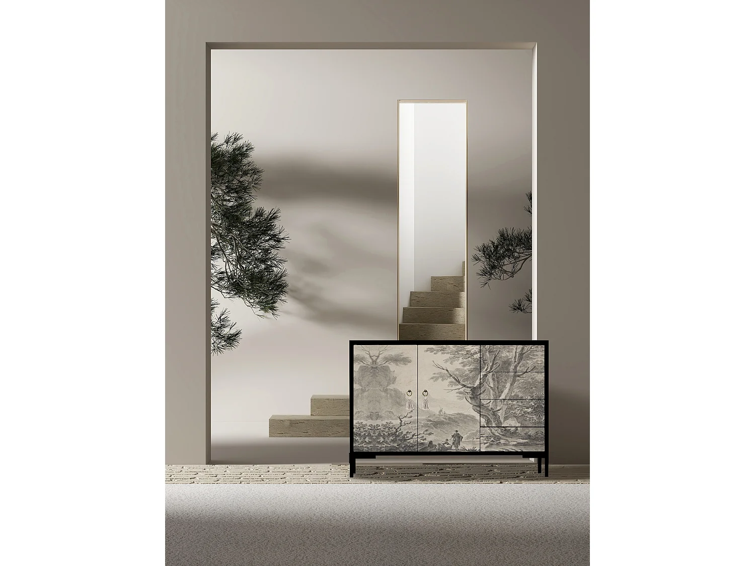 Niedriger Anrichte, 2 Türen und 4 Schubladen MDF