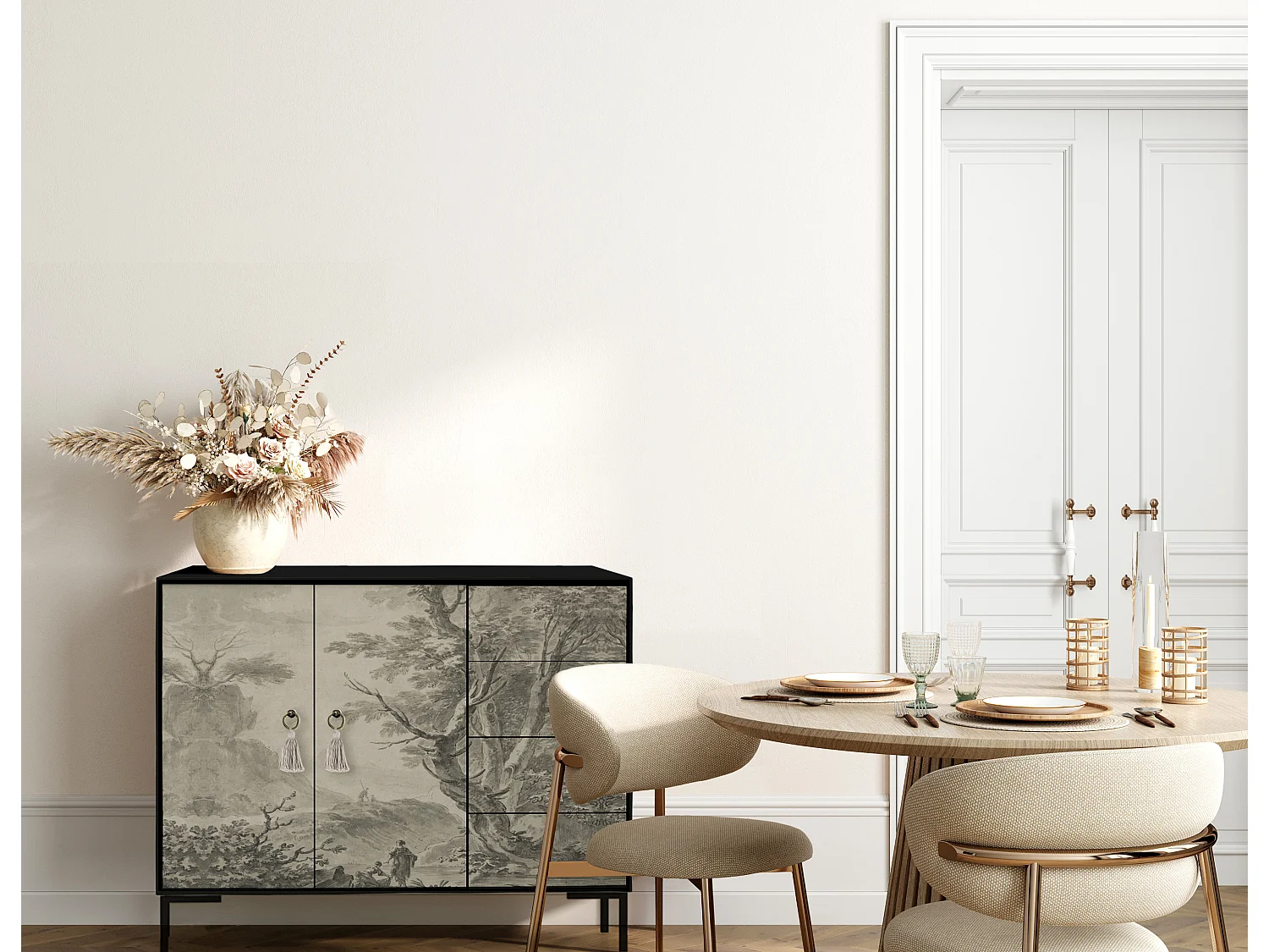 Niedriger Anrichte, 2 Türen und 4 Schubladen MDF