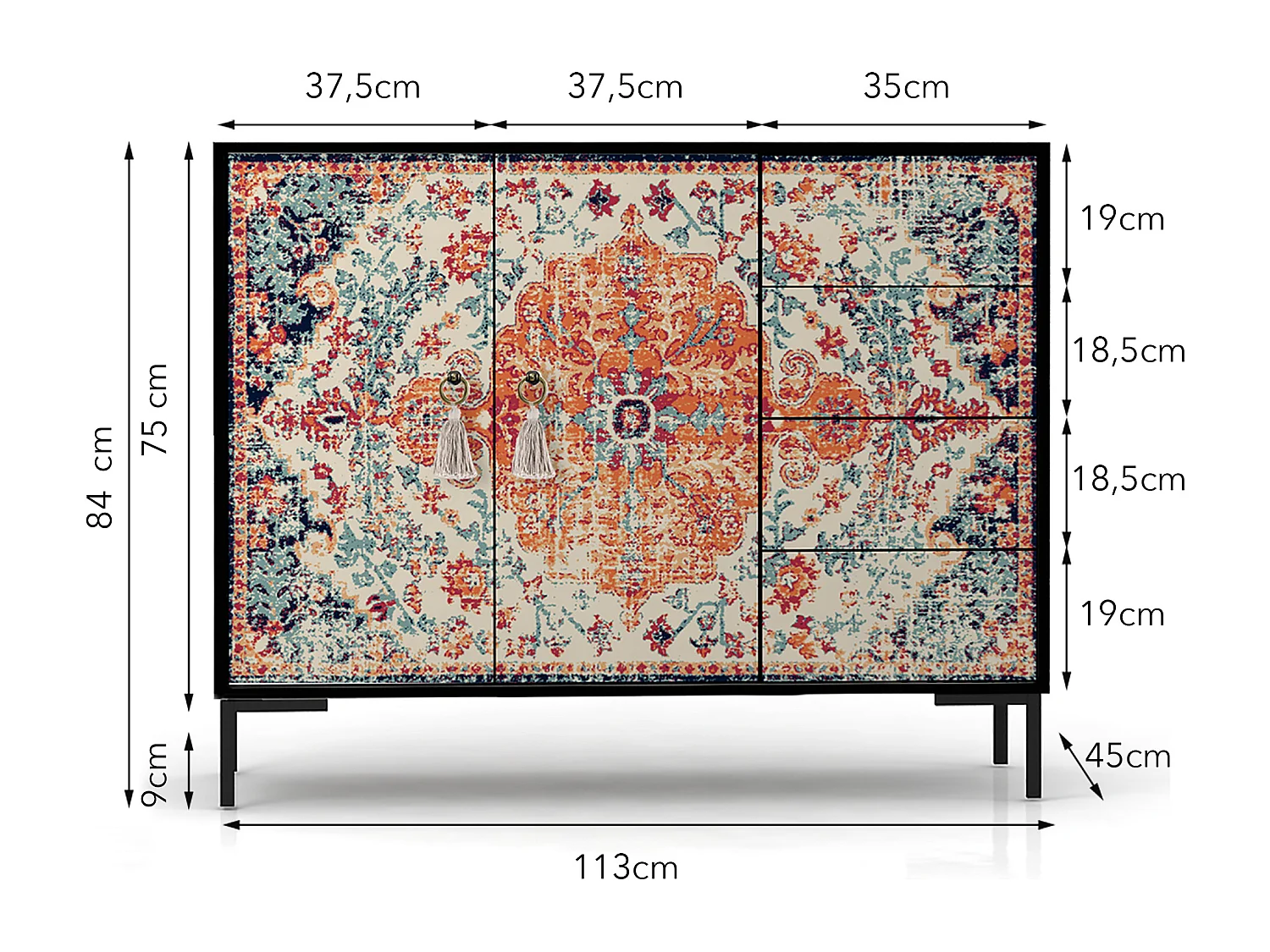 Niedriger Anrichte, 2 Türen und 4 Schubladen MDF