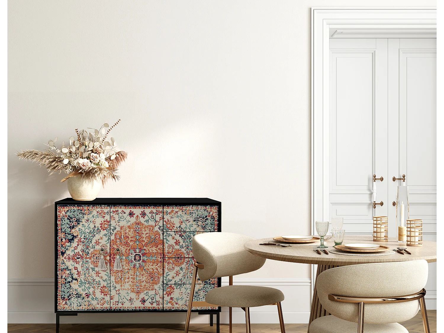 Niedriger Anrichte, 2 Türen und 4 Schubladen MDF