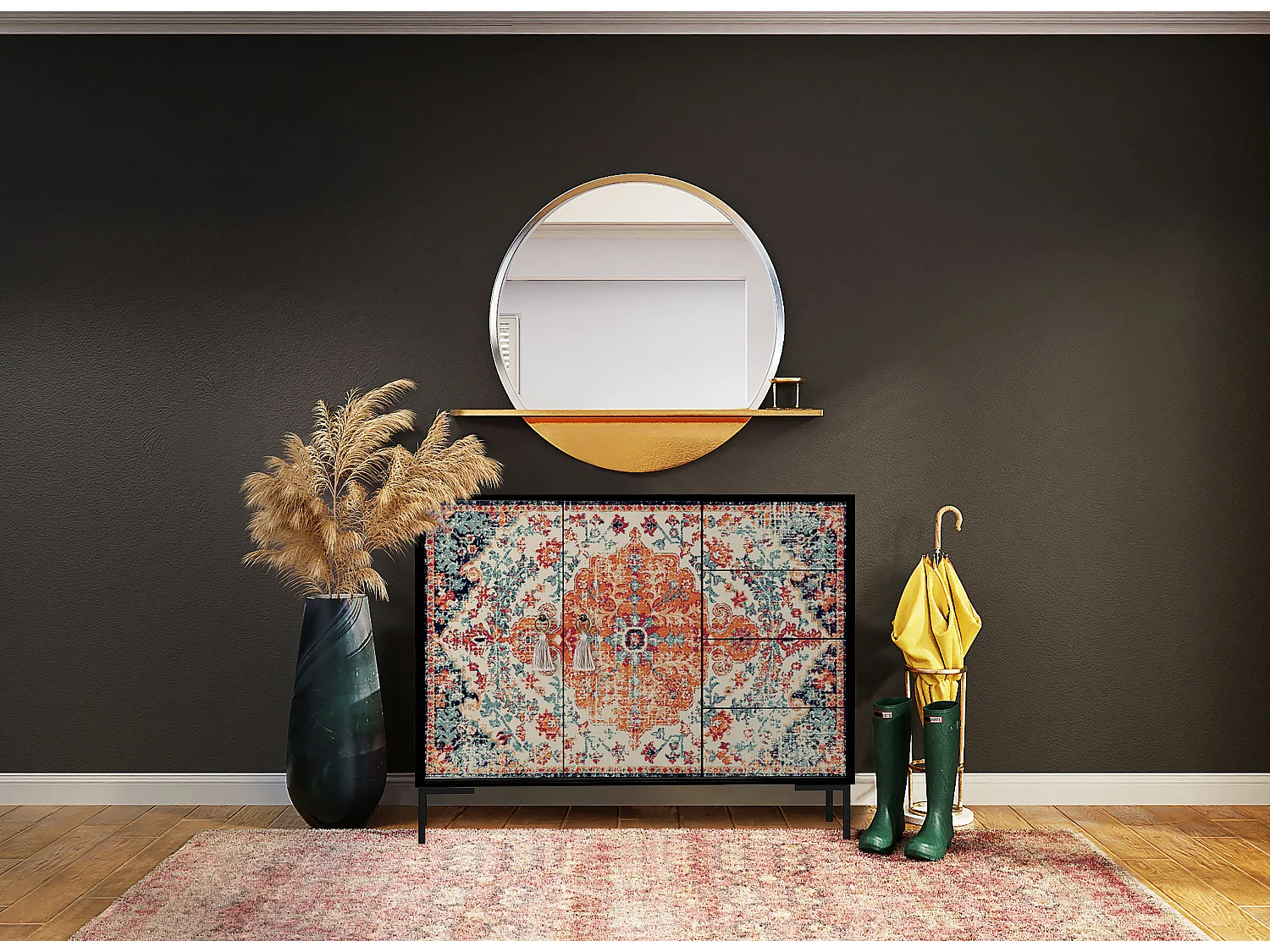 Niedriger Anrichte, 2 Türen und 4 Schubladen MDF