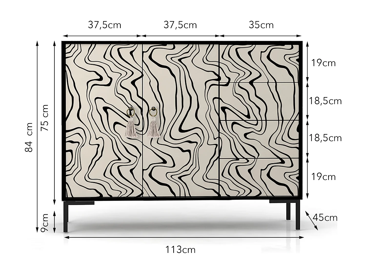Aparador bajo 2 puertas 4 cajones mdf estampado