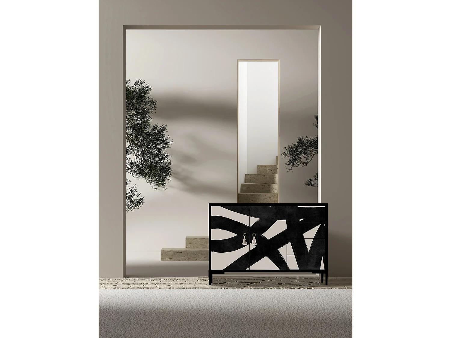 Niedriger Anrichte, 2 Türen und 4 Schubladen MDF