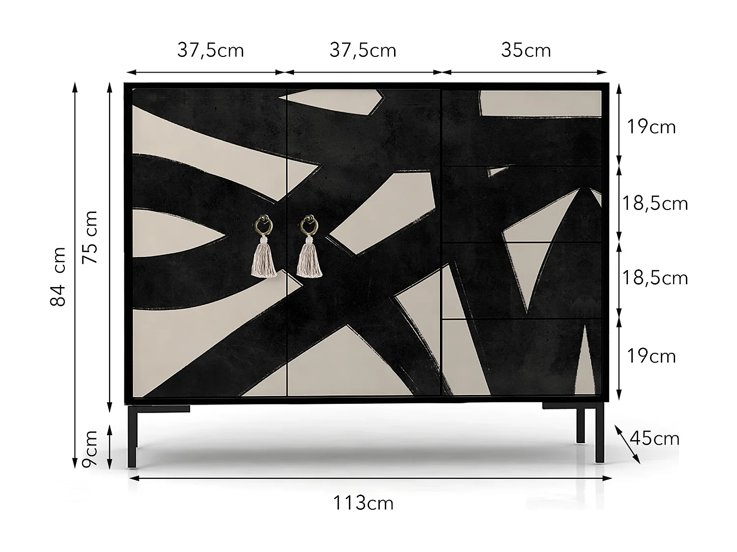 Niedriger Anrichte, 2 Türen und 4 Schubladen MDF