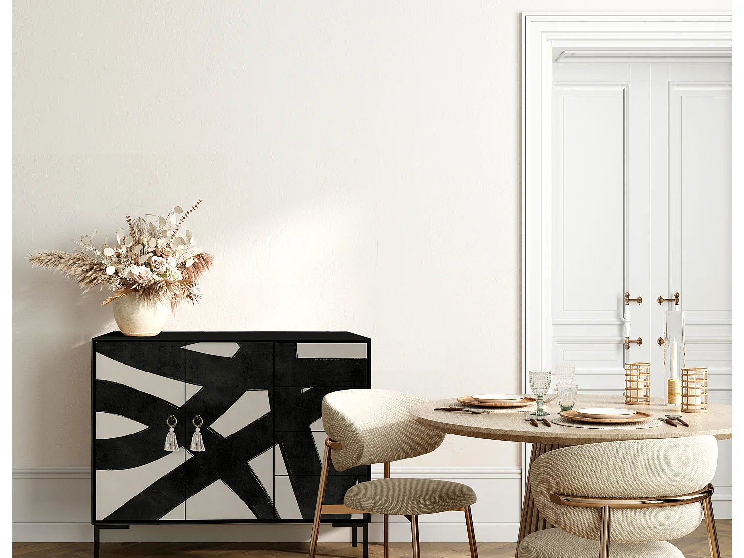 Niedriger Anrichte, 2 Türen und 4 Schubladen MDF