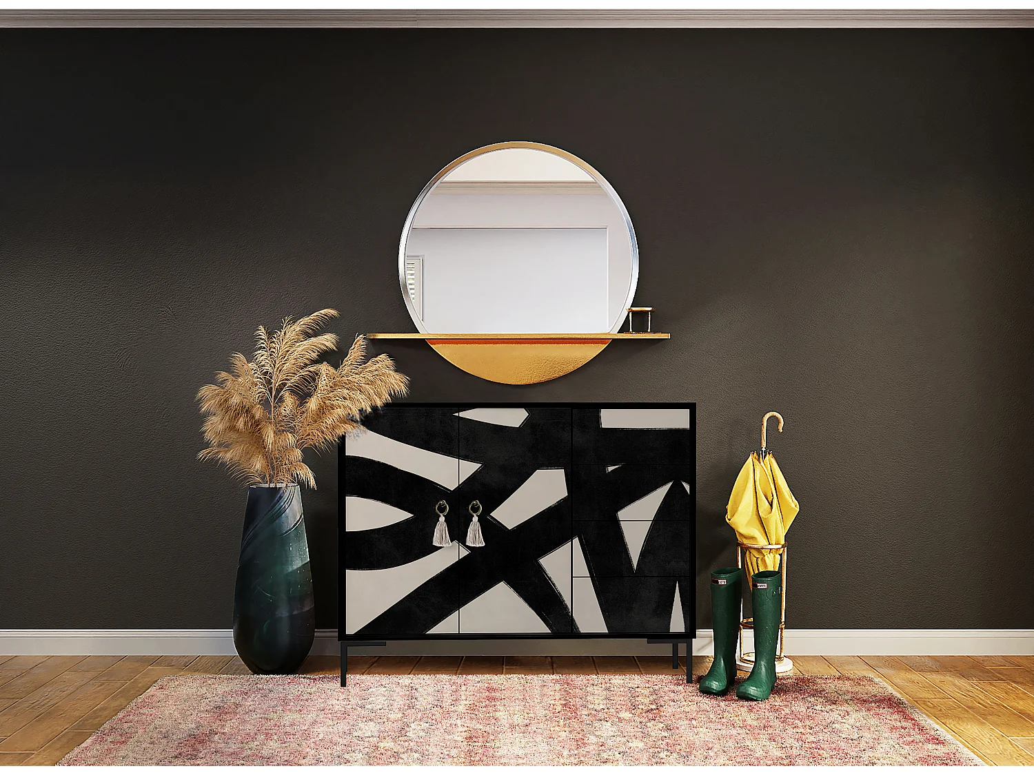 Niedriger Anrichte, 2 Türen und 4 Schubladen MDF