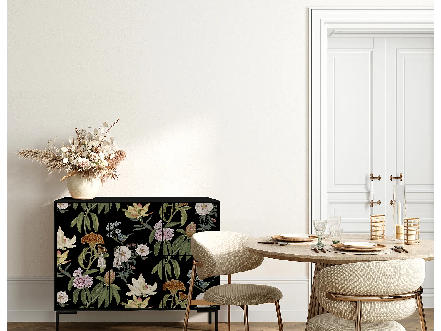 Niedriger Anrichte, 2 Türen und 4 Schubladen MDF