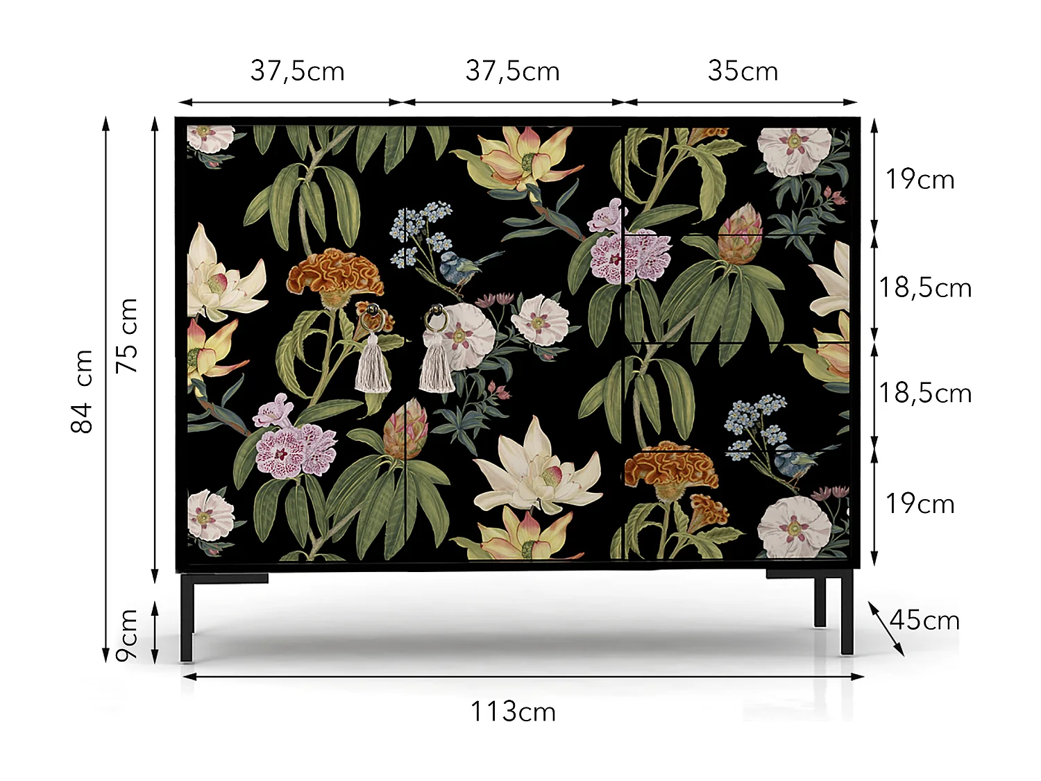 Niedriger Anrichte, 2 Türen und 4 Schubladen MDF