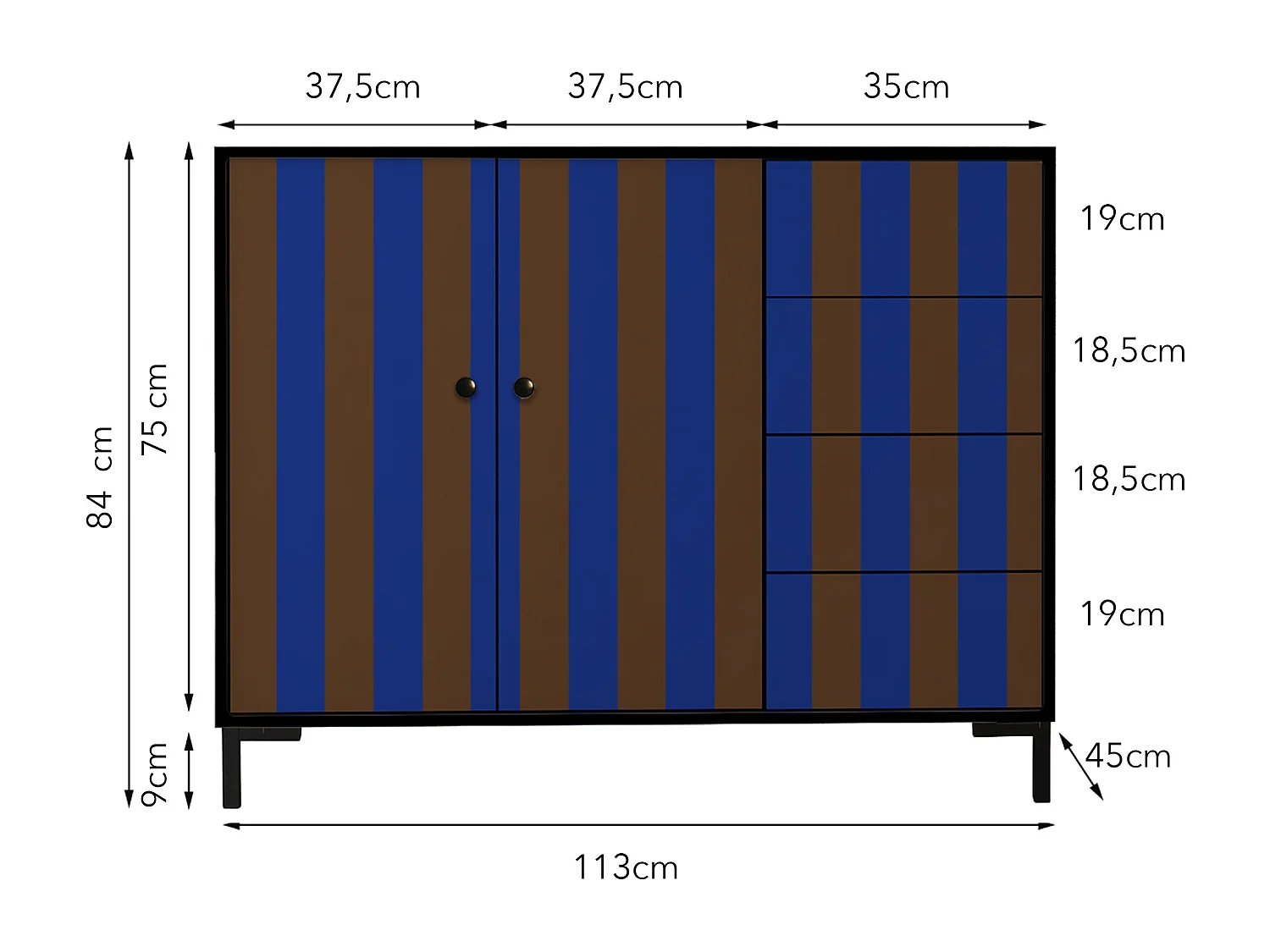Niedriger Anrichte, 2 Türen und 4 Schubladen MDF