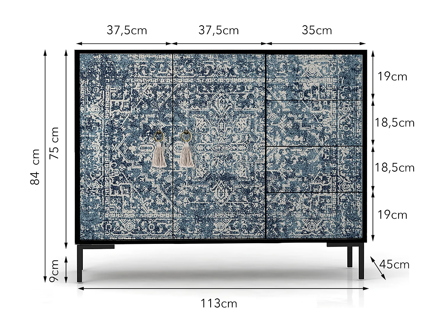 Niedriger Anrichte, 2 Türen und 4 Schubladen MDF