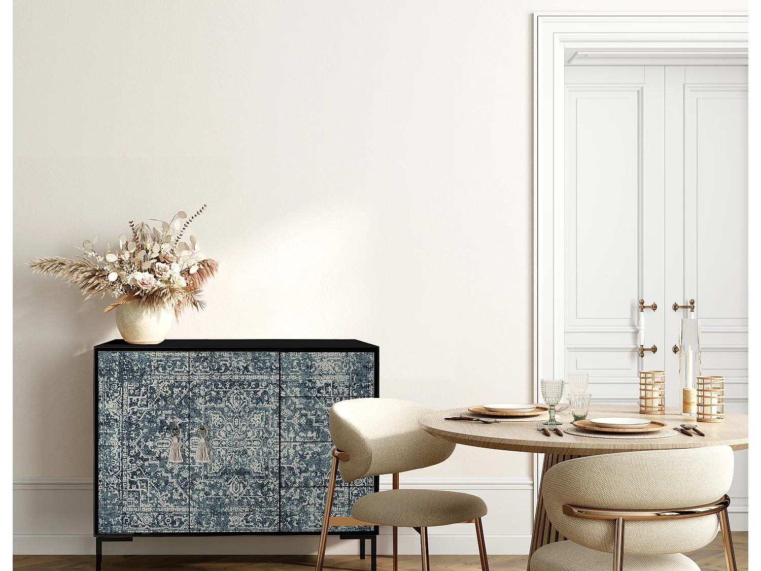 Niedriger Anrichte, 2 Türen und 4 Schubladen MDF