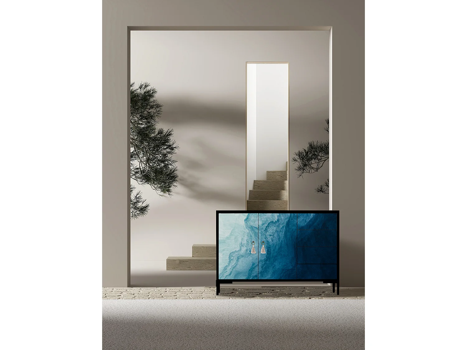 Niedriger Anrichte, 2 Türen und 4 Schubladen MDF