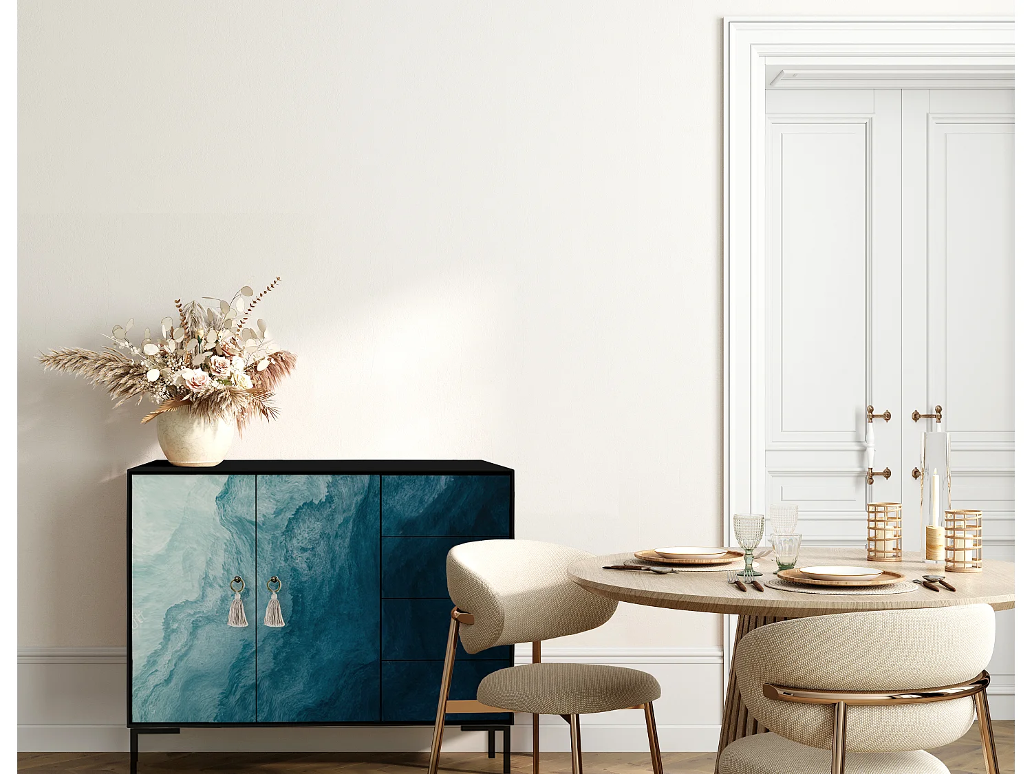 Niedriger Anrichte, 2 Türen und 4 Schubladen MDF