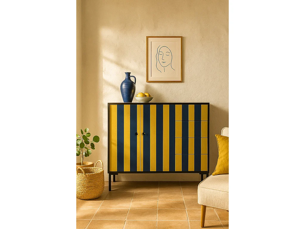 Niedriger Anrichte, 2 Türen und 4 Schubladen MDF