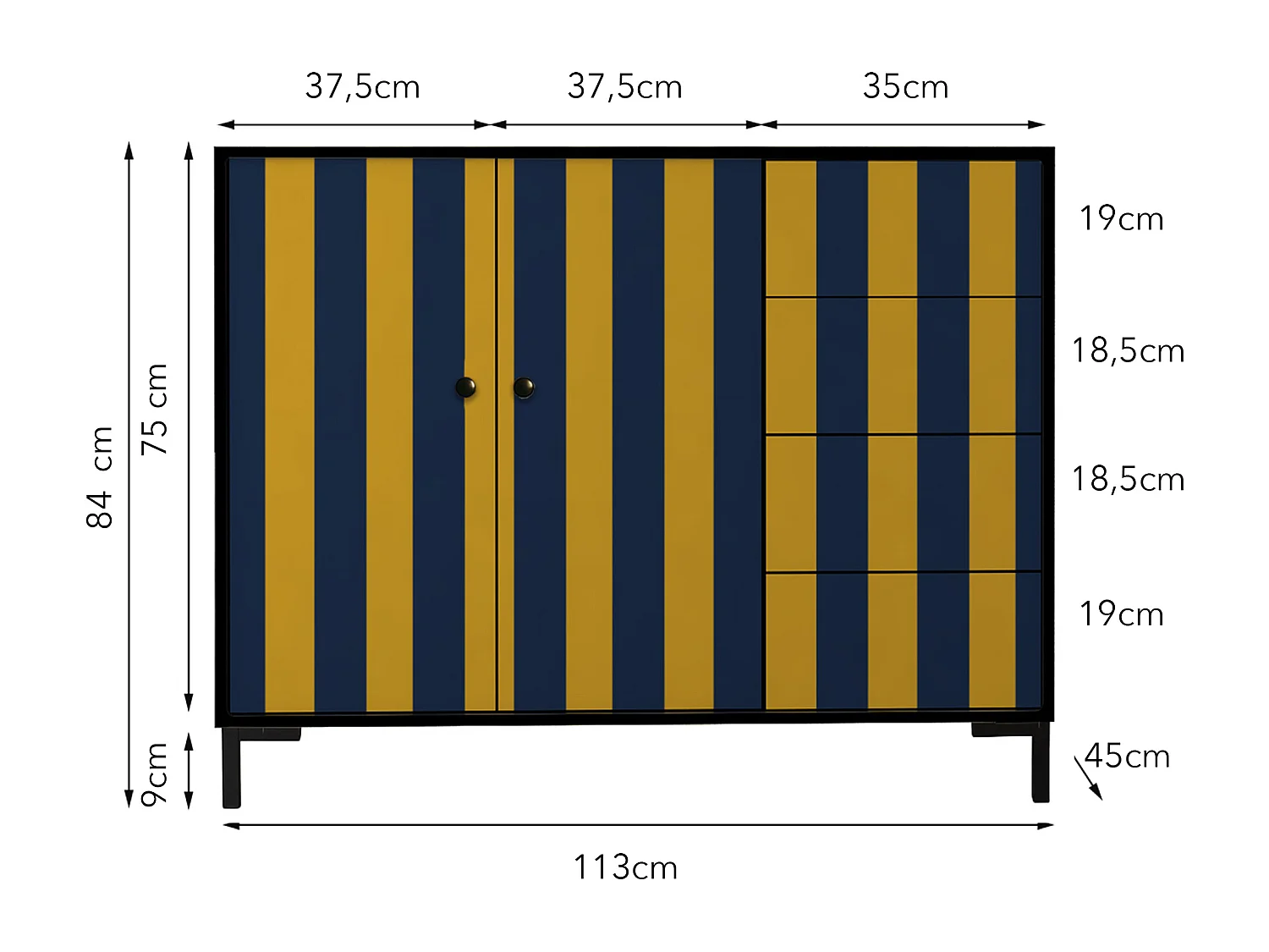 Niedriger Anrichte, 2 Türen und 4 Schubladen MDF