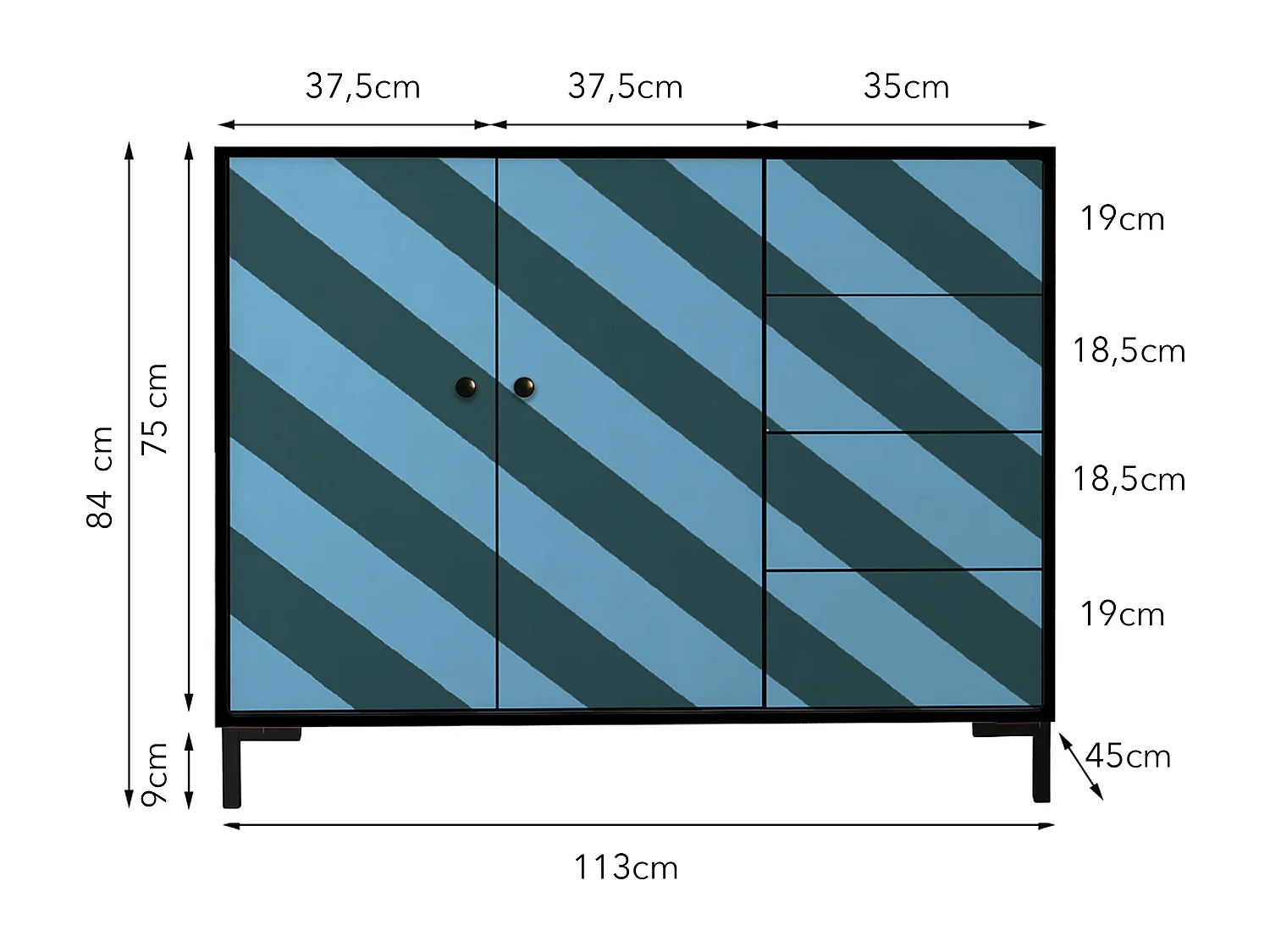 Niedriger Anrichte, 2 Türen und 4 Schubladen MDF