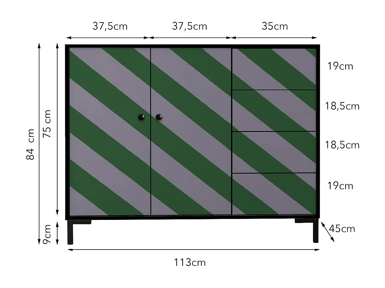 Niedriger Anrichte, 2 Türen und 4 Schubladen MDF