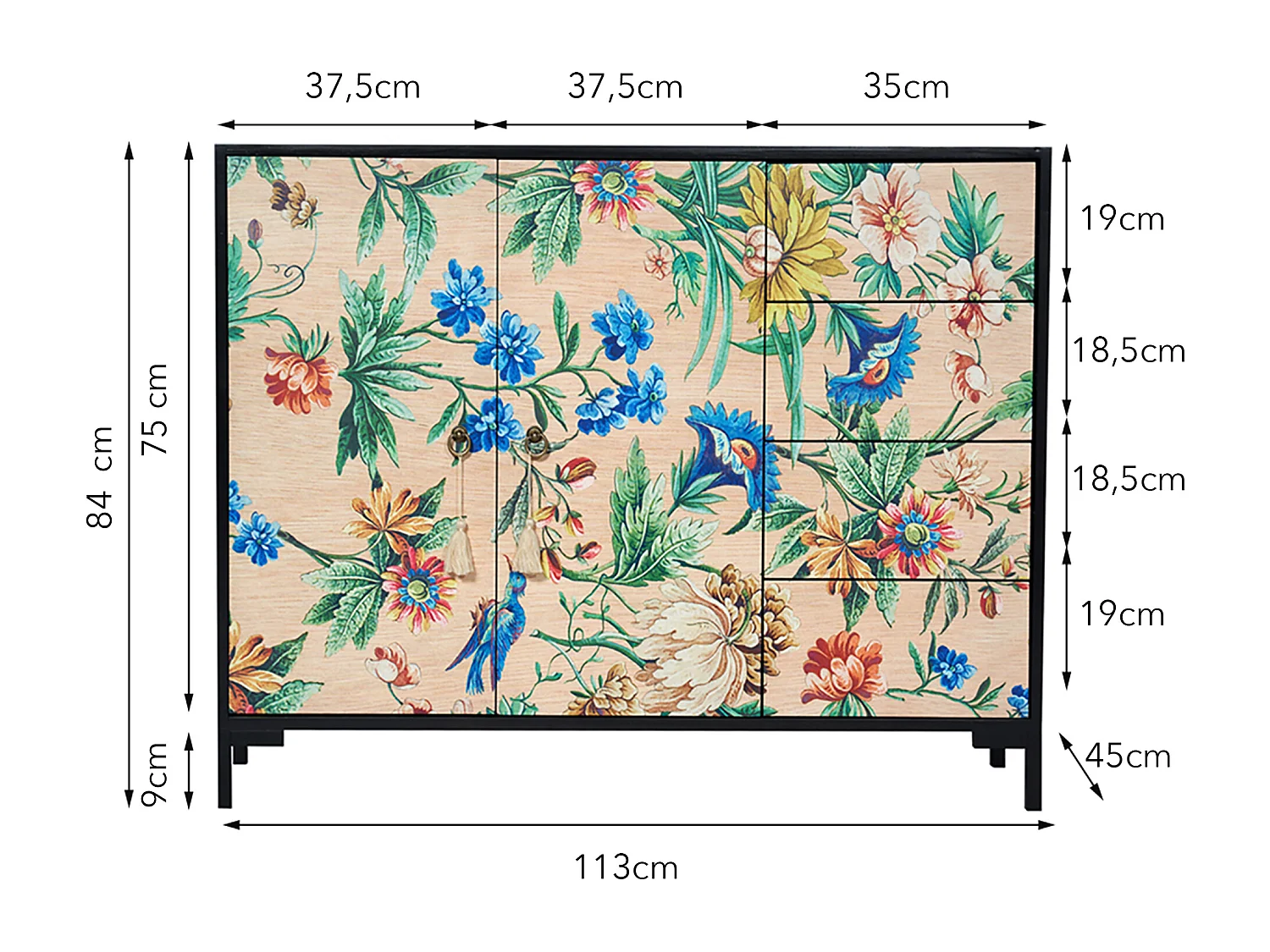 Niedriger Anrichte, 2 Türen und 4 Schubladen MDF