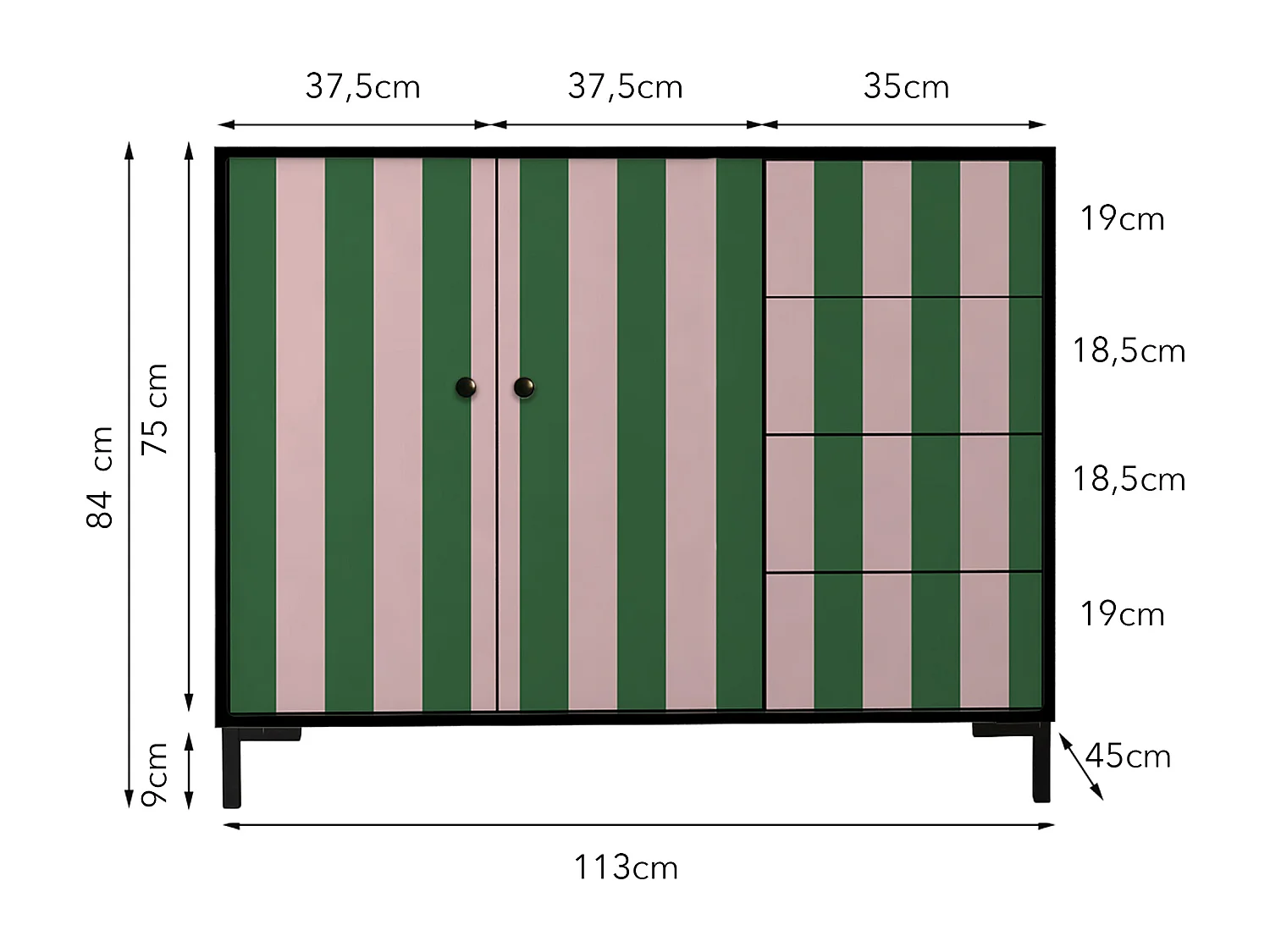 Niedriger Anrichte, 2 Türen und 4 Schubladen MDF